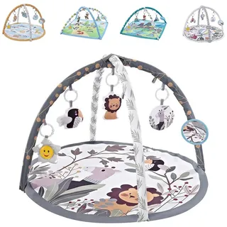 Chipolino Spielbogen Tiere, Musikfunktion, 5 Hängespielzeuge, Krabbeldecke grau