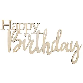Rayher 46517505 H-Minischrift"Happy Birthday",FSCMixCred, natur, 8,5x4,7x0,3cm, SB-Btl 4Stück