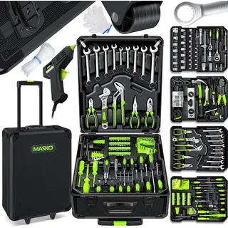 Masko MASKO® Werkzeugkoffer 1400-teilig gefüllt Werkzeugset im Aluminiumkoffer mit Rollen Werkzeugkiste Haushalt, Haus, Hobby, KFZ Trolley-Funktion Profi Werkzeugwagen Handwerkzeug