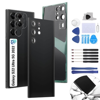 RongZy Backcover Ersatz für Samsung Galaxy S22 Ultra 5G 2022 SM-S908B Backcover Akkudeckel batterietür Gehäuse Rückseite mit Tool kit (Schwarz)