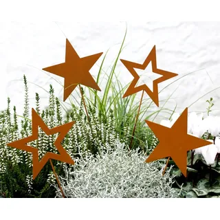 LB H&F Lilienburg Gartenstecker 4er SET Sterne Gartenstecker Stern Beetstecker Weihnachten (Gartendeko Herbst Winter außen draussen Blumenstecker Blumenstab Stern Advent Deko Sterne Metall Rost Roststecker zum stecken am Weihnachten Herbstdeko Weihnachtsdeko 4er STERNE AM STAB) braun