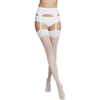 VENEZIANA NUOVA Strapsstrümpfe Damen 15 DEN, Stockings Für Strumpfhalter, Elegante Nylonstrümpfe Damen Matt Transparent Mit Verstärkter Spitze, Feinstrümpfe Made in Italy - Weiß L - L
