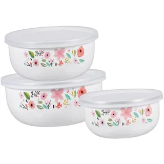 Hemobllo 3Stücke Teiliges Vintage Emaille Schalen mit Deckel Dickwandige Aufbewahrungsschalen für Salat Reis und Suppe für Zuhause Restaurant und Picknick