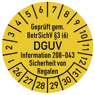 Dreifke Dreifke® Prüfplakette BetrSichV §3 (6) DGUV 208-043, 2026-2031, Folie, Ø 30mm, 10 Stück/Bogen