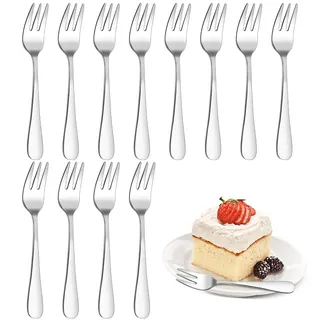 Kuchengabeln 12 Stück, Edelstahl Kleine Gabeln, Spiegelpoliert Dessertgabeln, Spülmaschinenfest, 14,3 cm Silber Gabeln 12 Stück für Konditoreien, Restaurants, Haushalte, Kantinen