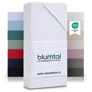 Blumtal Blumtal® Basics Spannbettlaken Topper 120x200 cm Jersey - Bettlaken 120x200 cm aus 100% Baumwolle - Oeko-TEX zertifiziertes Spannbetttuch 120x200 - Topper Spannbettlaken 120x200 - Betttuch - Weiß