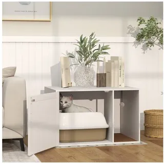 PawHut Katzenschrank, Katzentoilette mit Loch, Katzenklo Schrank mit Tür, Eingang, Kratzpad, für Katze unter 6 kg, 80 x 50 x 50 cm, Indoor, Weiß