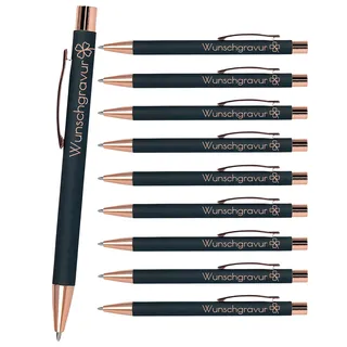 Online 10x Personalisierter Kugelschreiber mit Gravur Soft Metal Grey Rosegold I Softtouch Feeling I auswechselbare Großraum-Mine I Schreibfarbe schwarz I persönliches Geschenk