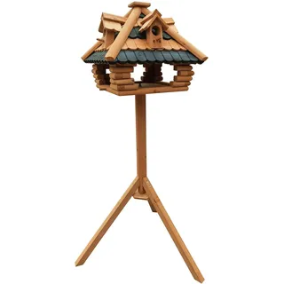 toboli Vogelfutterhaus 115 cm mit Ständer, Vogelhaus aus Holz, wetterfestes Vogelfutterhäuschen mit Dreifuß, Futterhäuschen für Vögel