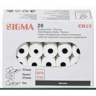 SIGMA Thermo-Kassenrollen CR15, 57 mm x 8 m, 20 Stück