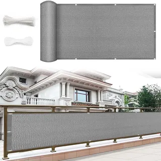Balkon Sichtschutz 85 x 150 cm Witterungsbeständig Sichtschutz Balkonumrandung mit Ösen mit Kabelbinder für Garten Balkon Terrasse, Grau
