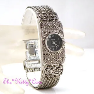 Silber & Schwarz Viktorianisch Deko Barock Jugendstil Regentschaft Markasit Uhr