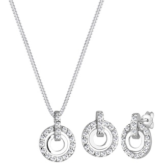 Elli 925 Sterling Silber Kreis Kristalle Schmuck-Set Damen