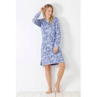Hajo Nachthemd Damen Nachthemd mit Bündchen Frottee blau 36/38