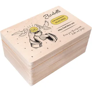 Creative Deco Holzkiste Kommunion Geschenke für Mädchen und Jungen, Natur 30 x 20 x 14 cm