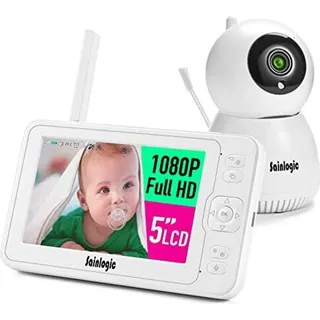 sainlogic Video Babyphone mit Kamera, Babyphone für den Innenbereich, 1080P FHD 5 Zoll LCD Display, Tag und Nachtansicht, Temperatur und Alarm, Ge...