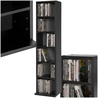 tectake® CD Regal für bis zu 102 CDs - Aufbewahrung für CD Hüllen, DVD Ständer, Holzregal Wand, Wohnzimmerschrank, Büroschrank, Offenes Stauraumregal - Schwarz