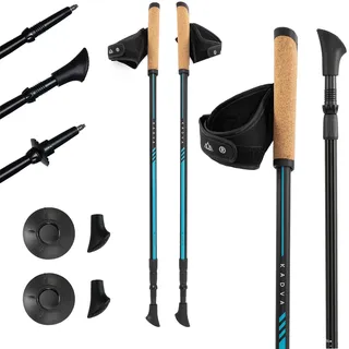 kadva Nordic Walking Stöcke Luna Blau, verstellbare Größe 69-135 cm Drehverschlusssystem für sicheren und einfachen Längenwechsel Griff aus strapazierfähigem PP und Kork