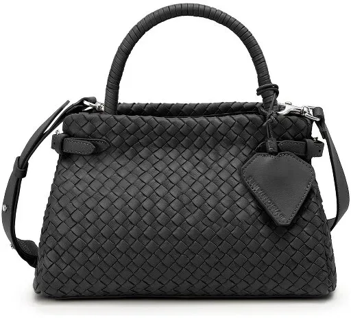 LES VISIONNAIRES Issac Weave Handtasche Leder 31 cm  schwarz