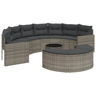 vidaXL 3-tlg. Garten-Sofagarnitur Halbrund Grau Poly Rattan