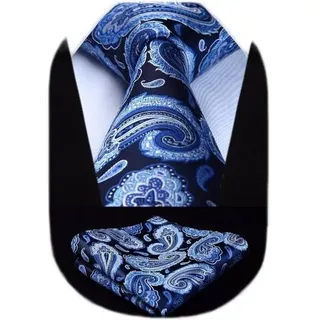 Krawatte Herren Einstecktuch Blume Paisley Hochzeit Set Blau