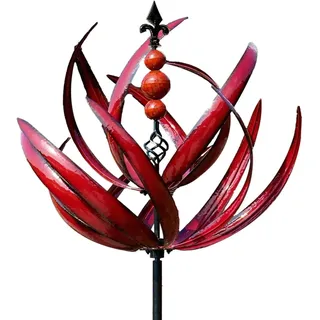 Metall-lotus-windmühle Für Hof Und Garten, 360-grad-drehung Im Freien, Rote Blumen-windmühle Mit Verdickter Stange, Uv- Und Rostschutz, Skulpturen Und Kinetische Windspiele