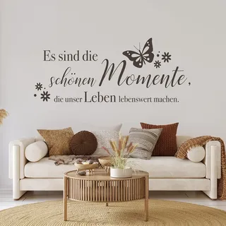 tjapalo® pkm447 Flur Wandtattoo momente Wandtattoo Wohnzimmer Sprüche Wandsticker Esszimmer Spruch es sind die schönen Momente die das Leben Wandsticker, Farbe: Schwarz, Größe: B90xH38cm