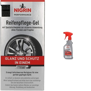NIGRIN Performance Reifen-Gel, 300 ml, schützt Autoreifen vor UV-Strahlen, Schmutz und Salz & Performance Brillant-Wachs TURBO Auto Wachs, 500 ml Sprüh-Flasche, intensiviert Farben
