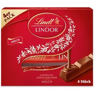 Lindt Schokolade | LINDOR Milch Sticks | 100g | 4 Schokoladen-Sticks aus Vollmilch-Schokolade mit zartschmelzender Füllung | Schokoladen-Stick