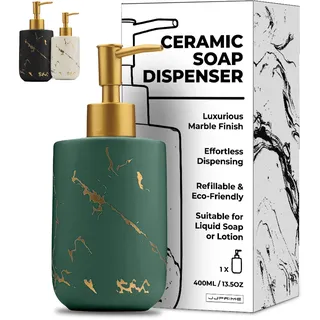 JJ Prime - Seifenspender Grün 400ml | Seifenspender Keramik | Seifenspender Ohne Bohren | Shampoo Spender Für Dusche | Seifenspender Bad | Seifenspender Küche Soap Dispenser (Grün)