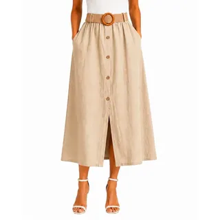 Mississhop Schlupfrock Damen Rock 100 % Baumwolle Dekorative Knopfleiste S/M beige