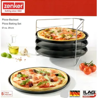 Zenker Pizza Backset 4 Pizzen Pizzablech zusammenklappbar Ø Etagere Etagen Bleche Pizzableche 29cm