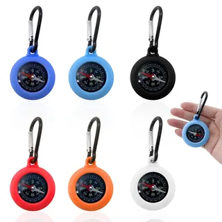 6 Stück Kinder Kompass, Wasserdichter Mini Kompass mit Karabinerhaken, Robustes Outdoor Navigationswerkzeug für Camping, Wandern, Reisen, Schule, Schlüsselanhänger Set in Mehrfarben (6 Stück)