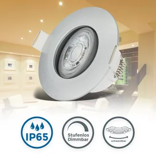 B.K.Licht Ø Einbaustrahler, 68mm 5er Set - 230V, 4,9W, 480Lm, LED dimmbar, IP65, warmweiß, silberfarbig