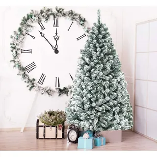 Costway Künstlicher Weihnachtsbaum mit Schnee, Tannenbaum Christbaum Schnellaufbau Klappsystem - Weiß/Grün