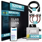SUNNIVA® 920W Balkonkraftwerk BIFAZIAL FULLBLACK komplett Steckdose Beny 800W Wechselrichter, PV Solaranlage, 2x 460W Glas-Glas Solarmodule, inkl. 5m Kabel, Komplettset Photovoltaikanlage