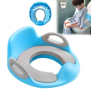 LZQ Toilettensitz WC Aufsatz für Kinder Toilettenaufsatz für 1-8 Jahren, Kloaufsatz kinder mit Anti-Rutsch Polster, Griff, Rückenlehne und Spritzschutz(Blau)