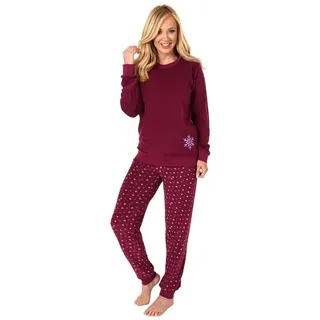 normann-wäschefabrik Damen Frottee Pyjama Schlafanzug Langarm mit Bündchen und Eiskristall Motiv 281 201 03 004, Farbe:rot, Größe2:40/42 - 40