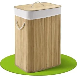 Juskys Bambus Wäschekorb Curly 72 Liter mit Deckel & Natur