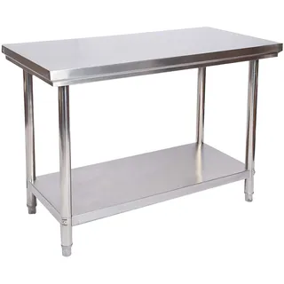 Wiltec Edelstahl Tisch Arbeitstisch Edelstahltisch mit Ablage 100x60x85cm für Gastro Küche Werkstatt Garten Keller mit höhenverstellbare Füßen