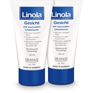 Linola Gesicht - 2 x 50 ml | Gesichtscreme bei trockener, empfindlicher und zu Neurodermitis neigender Haut | Medizinische Gesichtspflege ohne Mikroplastik