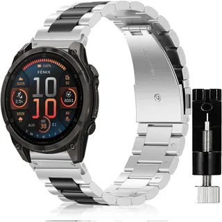 SeNool QuickFit 22mm Armband für Garmin Fenix E 47mm/Fenix 8 47mm/Fenix 7 Pro/Fenix 7 Pro Solar/Fenix 7/Fenix 6 GPS, Metall Ersatzarmband Uhrenarmband für Garmin Fenix5/Fenix5 Plus/Epix-Silber Schwarz