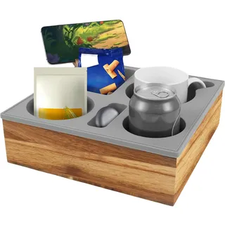 Couchbar Snackbox Holz Silikon Sofa Getränkehalter mit Snackschalen Mobiltelefonunterstützung Couchbar Snackbox Personalisiert Couch Bar für Frauen Männer