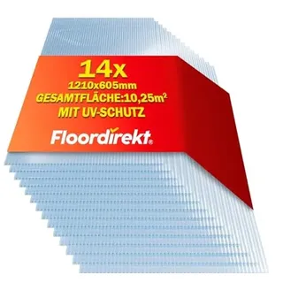 Floordirekt 10,25 m2 Hohlkammerplatte - 14x Stegplatten 60,5 x 121 cm - Doppelstegplatten aus Polycarbonat - Hohlkammerplatten für Gewächshaus & Modellbau (Transparent, 4 mm)