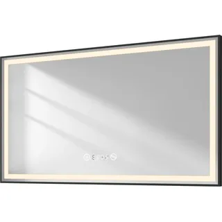 EMKE Badspiegel mit Beleuchtung 120x70cm Badspiegel Schwarzer Rand LED Badezimmerspiegel mit Touch, Antibeschlage, Uhr, Temperatur, Dimmbar, Memory-Funktion, Neutrale Beleuchtung Wandspiegel IP44