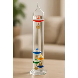 ROCKING GIFTS Galileo Thermometer Glasröhre 22 cm, für drinnen oder draußen, analog, schwimmende Kugeln Farben