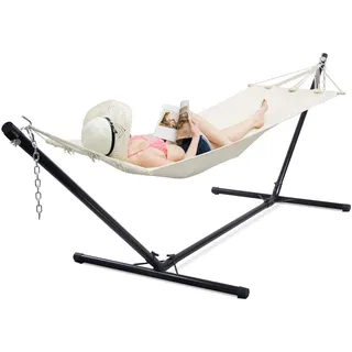 DREAMADE Freistehendes Hängemattengestell, Eisengestell Hängemattenständer mit Ketten und Haken, Hängematte Gestell Schwarz, Metallgestell Hängematten für In- und Outdoor (Modell 2)