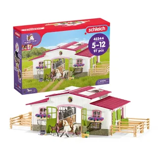 SCHLEICH Horse Club | Reiterhof mit Reiterin und Pferden 42344 | Set inkl. Mädchenfigur, 2 Pferden & Zubehör | tolles Geschenk für Kinder | Spielzeug ab 5 Jahren | 97 Teile | exklusiv bei Amazon