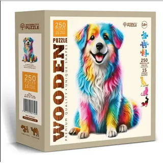 Wooden City Puzzle Holzpuzzle Buntes 250-teiliges Tierpuzzle Hundepuzzle aus Holz, 250 Puzzleteile