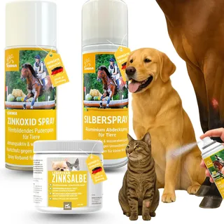 Silberspray Hund + Zinkspray für Tiere + Lebertran Zinksalbe Pferd I Wundspray zum Wundschutz I Silber Spray Wundheilung I Zink Spray Sprühpflaster I Zinksalbe Wundsalbe Wundversorgung 2x200ml 250ml